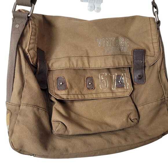Fossil Vintage Issue No.574 Messenger Bag Canvas & Leather Olive Brown Adjustabl - Picture 4 of 16